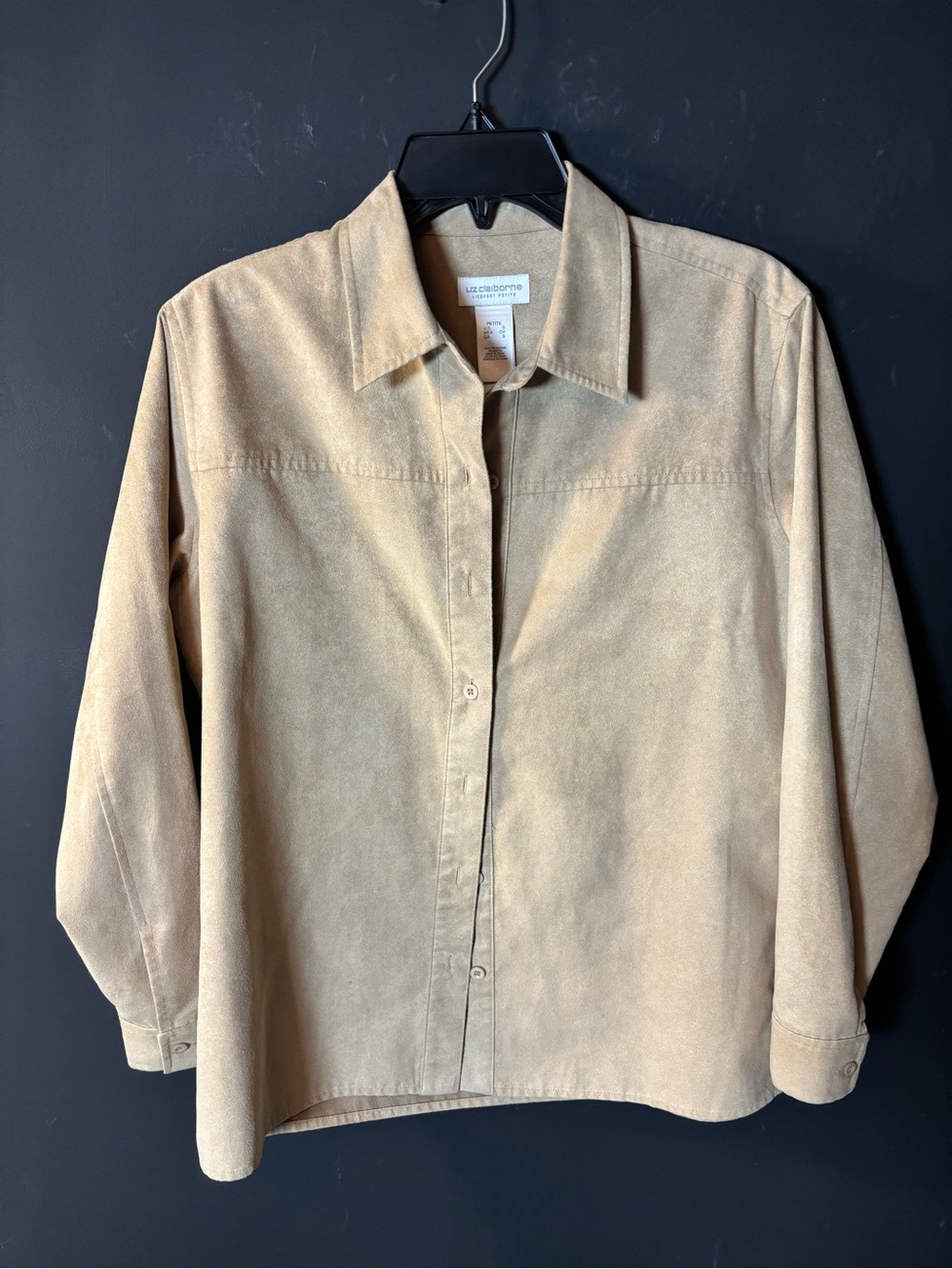 Liz Claiborne Tan Suede Button-Down Shirt Jacket-PS
